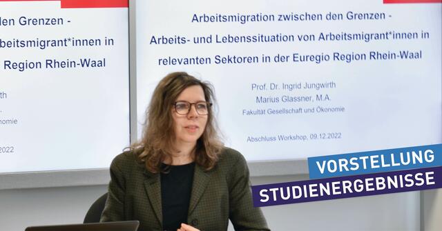 Prof. Dr. Ingrid Jungwirth während des Abschlussworkshops des Projekts ‚Arbeitsmigration zwischen den Grenzen‘  | Foto: André Ruckriegel / HSRW